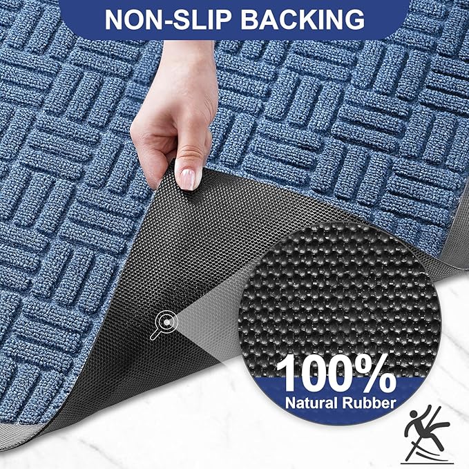 Mibao Front Door Mat, Heavy Duty Durable Welcome Mat for Outdoor Indoor, Dirt Trapper Waterproof Super Absorbent Door Mat for Entryway Outside Patio Porch, 73" x 46", Blue