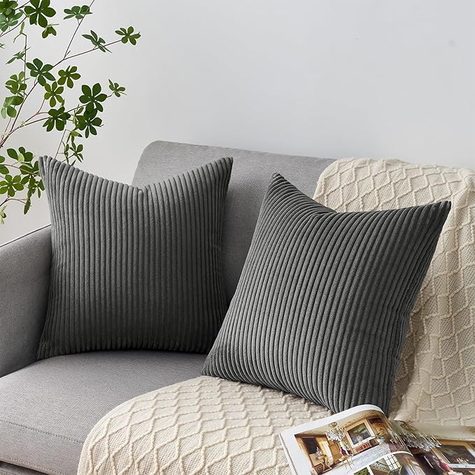 Topfinel Decorative Dark Grey Throw Pillow Covers Cushion Cases, Set of 4 Soft Velvet Modern Double-Sided Designs, Mix and Match for Home Decor, Pillow Inserts Not Included (16x16 inch)