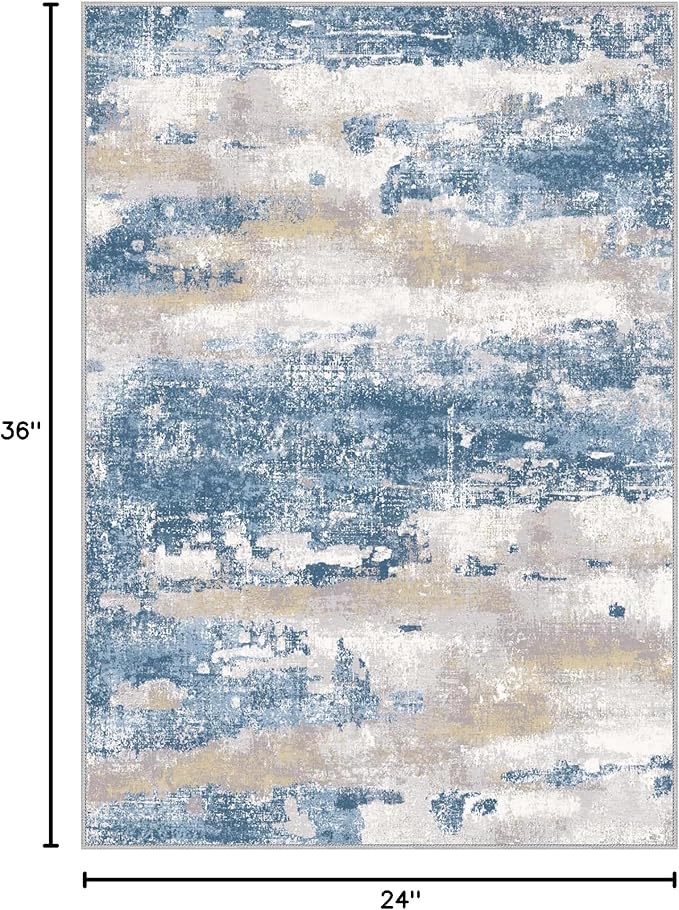 BEIMO 2x3 Rugs for Entryway Entrance Kitchen Bathroom, Machine Washable Modern Abstract Soft Area Rug, Indoor Floor Carpet with Non Slip Rubber Backing, Blue Cream