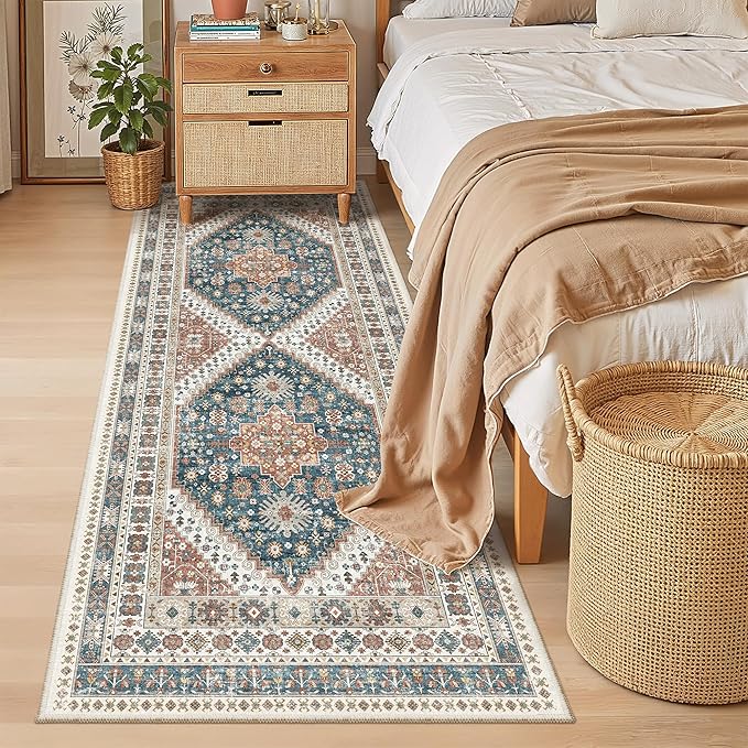 Madane Hallway Runner 3x8, Kitchen Rugs Washable Entryway Rug Vintage Kitchen Runners Non Slip Indoor Area Rug Farmhouse Carpet Runner for Bathroom Living Room Bedroom (3 X 8, Navy Blue)