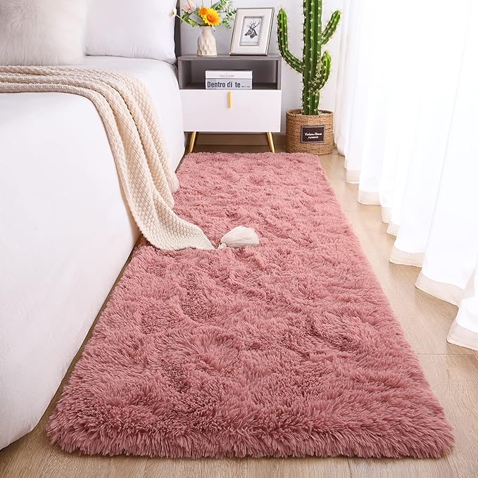 Chicrug Soft Runner Rug for Bedroom Living Room Plush Fluffy Rug 2x10 Feet, Shag Furry Runner Carpet Non Shedding for Nursery Children Kids Girls Room Home Decorative, Blush