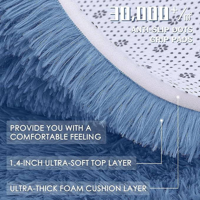 OLANLY 9x12 Machine Washable Large Area Rugs for Living Room, Bedroom, Soft Fluffy Shaggy Bedside Rug, Indoor Floor Carpet for Kids Girls and Boys, Dorms, Nursery, Home Decor, Blue