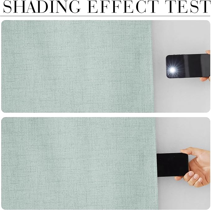 RYB HOME 100% Blackout Linen Textured Curtains 84 inches Long, Thermal Insulating Privacy Energy Saving for Bedroom Living Room Window Office Theater Baby Nursery, W 52 x L 84 in, Aqua, 2 Panels