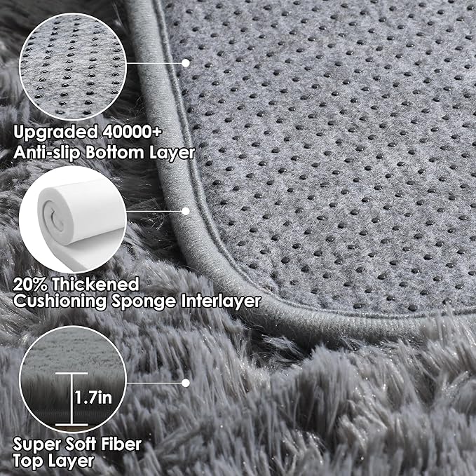 ONASAR Grey 8x10 Area Rugs for Living Room, Gray Large Fluffy Shag Bedroom Rug, Ultra Soft Plush Thick Shaggy Big Floor Carpet for Kids Boy and Girls Teen Dorm Nursery Indoor Home Decor Aesthetic
