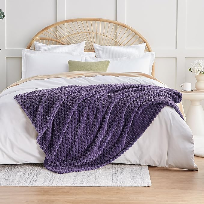 EXQ Home Fleece Throw Blanket for Couch or Bed - 3D Imitation Turtle Shell Jacquard Decorative Blankets - Cozy Soft Lightweight Fuzzy Flannel Blanket Suitable for All Seasons(50"×60",Purple)
