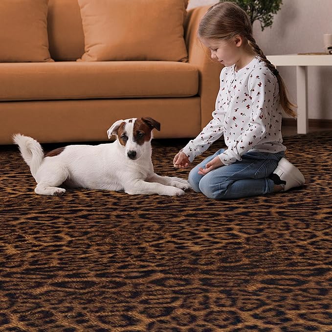 Faux Antelope Cheetah Print Rug, Leopard Rug 5.2x7 Faux Animal Print Skin Cheetah Area Rug for Bedroom Living Room Animal Fur Hide Rustic Dark Brown