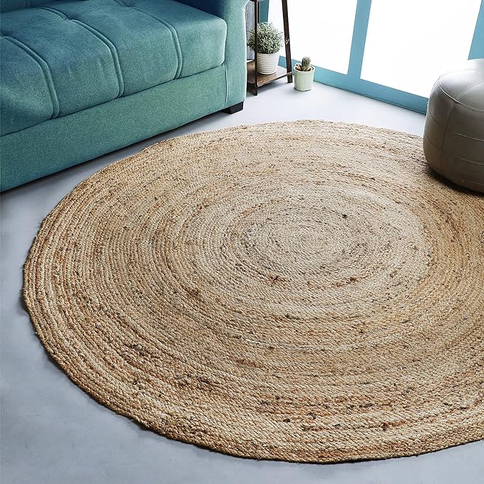 Hausattire Hand Woven Jute Braided Rug, 6’ Round – Natural, Reversible Boho Entry Area Rugs for Kitchen, Living Room I Farmhouse Decorative Floor Rug, 6 Feet Round