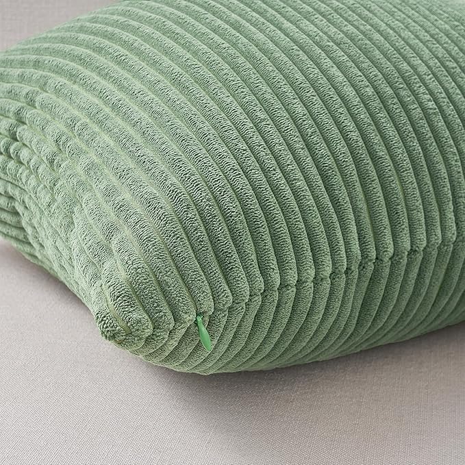 Topfinel LightGreen Boho CouchDecorative Throw Pillows Covers 18x18 Inch Set of 4,Olive Emerald Green Corduroy Soft Cushion Case,Rustic Fun Living Room Decor Green Gradient Cushion Covers(45×45cm)
