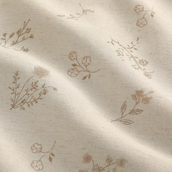 Boho Floral Spring 100% Blackout Curtains 84 Inch Length 2 Panels Set, Linen Texture Farmhouse Curtains with Beige Tassel for Living Room Bedroom, Vintage Rustic Rod Pocket,Beige
