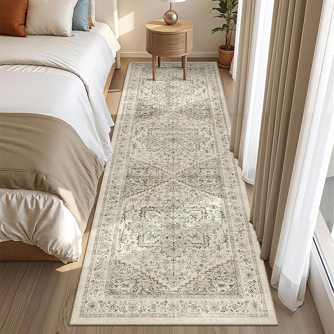 Kitchen Runner Rug Non Slip Washable 2.5x8, Soft Low Pile Entryway Rug Runners for Hallways,Carpet Runner for Living Room,Kitchen, Laundry, Bathroom(Brown/Beige,2.5'x8')