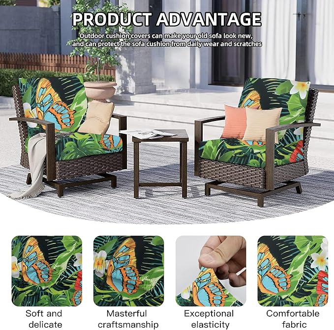 8Pcs Outdoor Cushion Covers, Patio Cushion Covers,Stretch Elastic Slipcovers, Replacement Washable & Reusable Furniture Protector for Patio Couch (Green and Lush,Cover Only)