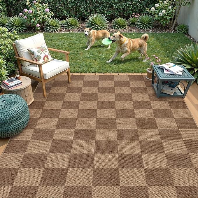 Lahome Colette Checkered Easy Jute Living Room Rugs, 5x7 Large Dining Room Office Carpet Farmhouse Washable Area Rug, Checkerboard Neutral Non Slip Indoor Outdoor Carpet for Bedroom Entry Patio