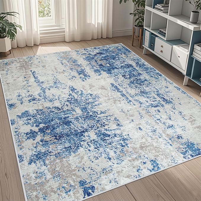 5x7 Area Rugs for Living Room Rug Washable: Abstract Rug for Dining Room Bedroom Carpet Non Slip 5 by 7 Indoor Modern Nursery Home Office Blue Grey White