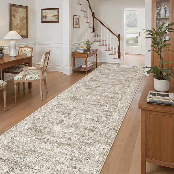 Runner Rug 3x12 Washable Non-Slip Hallway Runner Rugs for Kitchen Bathroom Laundry Room Brown Vintage Floor Carpet Runners for Hallways Entryway