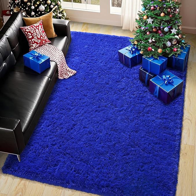 Pionblank Super Fluffy Area Rug for Living Room 5x7 Feet, Modern Indoor Shaggy Carpet, Soft Plush Non Slip Rugs for Bedroom Kids Room Teens Dorm Cloakroom Home Decor, Royal Blue