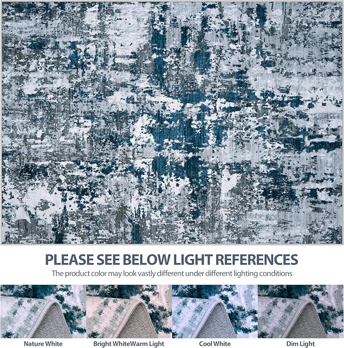 4x6 Area Rugs for Living Room Rug Washable: Abstract Rug for Dining Room Bedroom Carpet Non Slip 4 by 6 Indoor Modern Nursery Home Office Navy Grey
