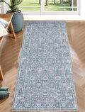 SERISSA Boho Washable Runner Rug, 2x5 Rug Non-Slip Vintage Floral Hallway Kitchen Runner Rug Ultra Soft Print Distressed Blue Grey Floor Carpet for Bedroom Bathroom Laundry Room