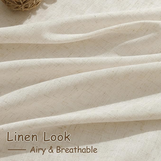 Birch Beige Linen Curtains 80 Inch Length for Living Room Light Filtering Semi Sheer Curtain Back Tab Modern Farmhouse Decor Elegant Luxury Coastal Drapes for Bedroom Dinner Room 52x80, 2 Panels