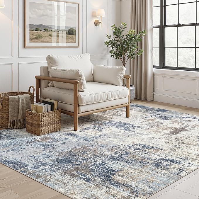 UERMEI 5x7 Area Rug Living Room Rugs Thickened - Washable Neutral Modern Abstract Soft Rug Indoor Floor No Slip Rug Carpet for Bedroom Under Dining Table Home Office Decor - Denim Blue
