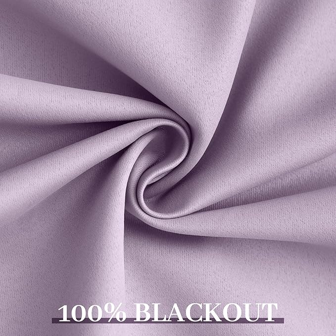 Yakamok Lilac 100% Blackout Curtains 84 Inches Long with 2 Thick Layers-Light Purple Room Darkening Thermal Insulated Window Curtain Set of 2 Panels for Bedroom Living Room 52x84 Inches,Lavender
