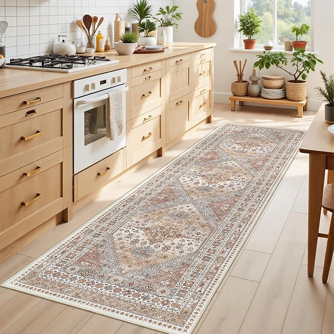 2x7 Runner Rug, Thin Entryway Non Slip Washable Rugs for Entryway, Runners for Hallways, Low Pile Vintage Soft Rugs for Living Room, Kitchen Bedroom Rug(Orange,2'x7')