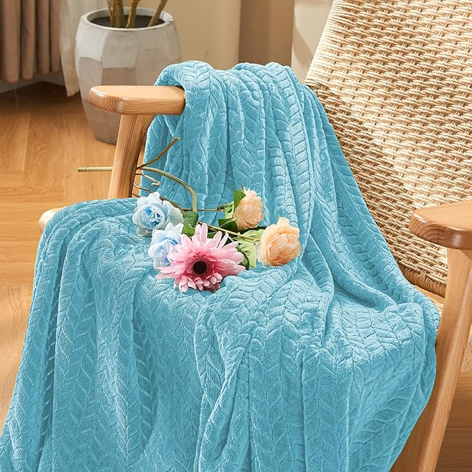 inhand Blue Fleece Twin Blanket, Super Soft Flannel Cozy Blankets for Adults, Lightweight Leaves Pattern Fuzzy Blanket for Couch Sofa Bed Office, Warm Plush Blankets for All Season, 60x90 Inches