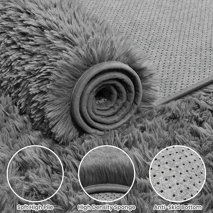 5x7 Area Rugs for Living Room Rug: Soft Fluffy Shag Light Gray Rugs for Bedroom, Non-Slip Large Fuzzy Plush Rug Indoor Floor Carpet for Nursery Kids Boys Girls Room, Dorms, Playroom, Modern Home Decor
