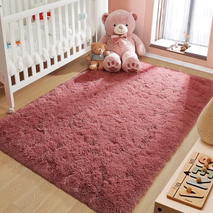 LOCHAS Ultra Soft Indoor Modern Area Rugs Fluffy Living Room Carpets for Children Bedroom Home Decor Nursery Rug 4x5.3 Feet,Blush