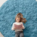 OLANLY Slate Blue Round Rugs for Bedroom - Machine Washable, 6 ft Circle Area Rugs for Living Room, Soft and Fluffy Shaggy Carpet for Teen Girl and Boys, Nursery Rooms, Dorms, Home Decor Aesthetic
