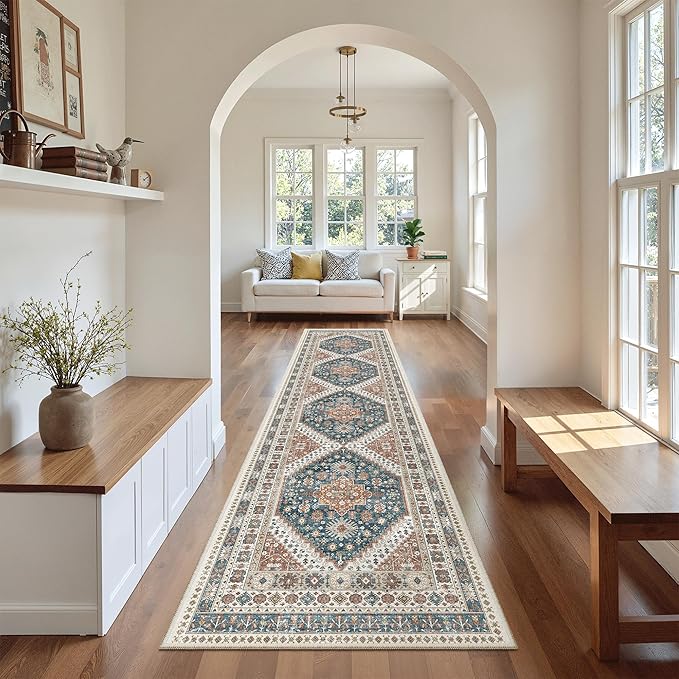 Madane Runner Rugs for Hallway 2x10 Long Washable Non-Slip Hallway Runner Rug Low-Pile Stair Kitchen Runner Throw Carpet for Entrance Living Dining Laundry Room (Navy Blue, 2 x 10)