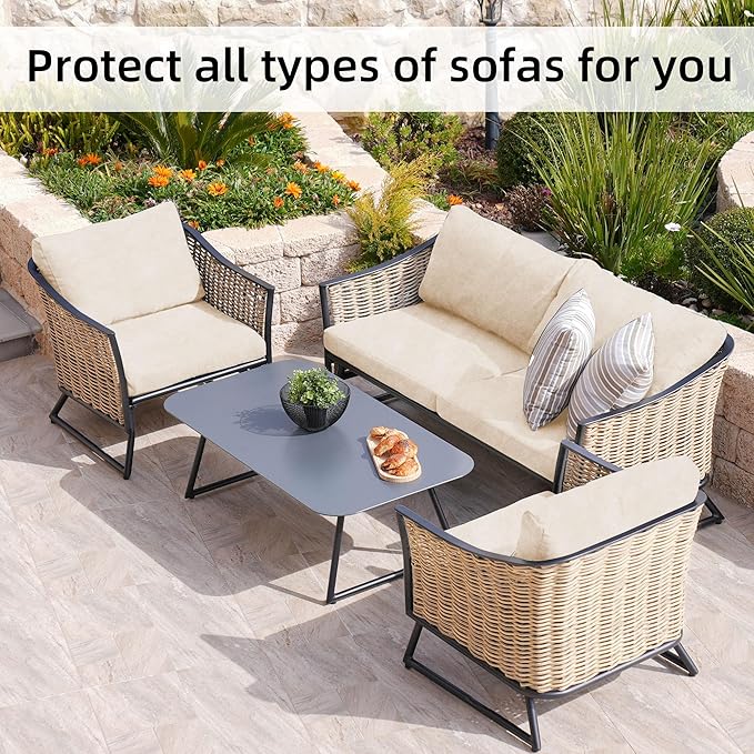 8Pcs Stretch Velvet Patio Cushion Cover,Fluffy,for Fall Outdoor Couch Cushion Cover Replacement,Washable Indoor Outdoor Cushion Slipcovers(Beige,Cover Only)