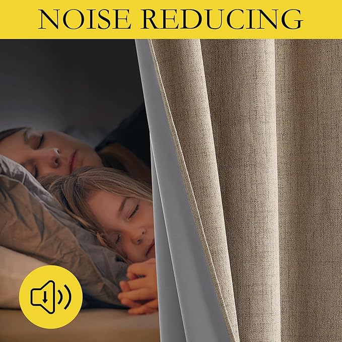 NICETOWN Burlap Vintage Open Linen Weave Flax Thermal Curtains, 100% Blackout Curtains 63" Long for Dining Room, Soundproof Window Treatment Drapes for Hall Room, 52" Wide Per Panel, Set of 2