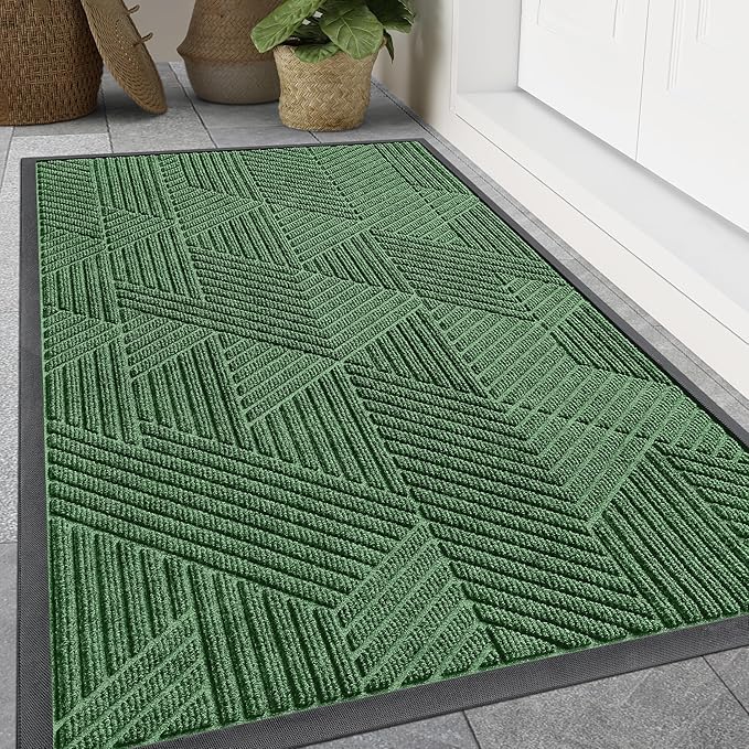 Smiry Front Door Mat Outside Entrance, Heavy Duty Sturdy Natural Rubber Doormat, Trap Dirt and Moisture, Easy Clean Low Profile Welcome Floor Mats for Indoor Outdoor Entry, 47x23 Inch, Green