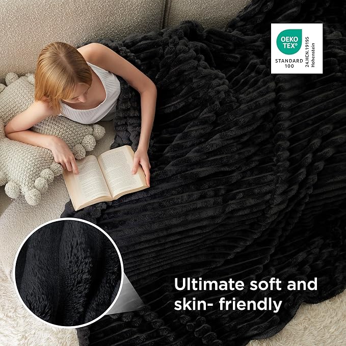 Bedsure GentleSoft King Size Blanket for Bed - Cozy Soft Blankets for Women, Cute Large Fleece Throws for Girls, Black, 108x90 Inches