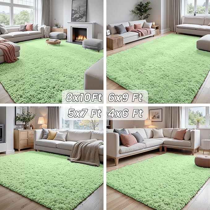 5x7 Area Rugs for Living Room Rug: Soft Fluffy Shag Mint Green Rugs for Bedroom, Non-Slip Large Fuzzy Plush Rug Indoor Floor Carpet for Nursery Kids Boys Girls Room, Dorms, Playroom, Modern Home Decor