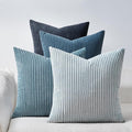 Topfinel Decorative Throw Pillow Covers Aque Teal Blue Gray Series,Summer Corduroy Striped Toss Pillows for Couch,Patio,Balcony,Children Bedroom,Modern Fluffy Blue Gradient Shams 20x20 Inch Set of 4
