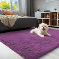 OLANLY 3x5 Machine Washable Small Bedside Rug, Soft Fluffy Shaggy Rugs for Living Room, Bedroom, Indoor Floor Carpet for Kids Girls and Boys, Preppy Dorms, Nursery, Home Decor Aesthetic, Dark Purple