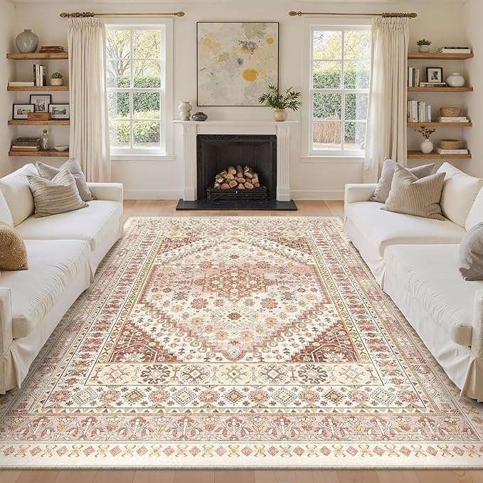 zesthome 8x10 Area Rugs for Living Room,Non-Slip Backing Washable Rugs,Vintage Large Area Rug，Stain Resistant Home Decor Rug