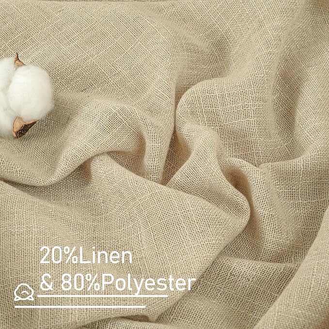 LAMIT Natural Linen Curtains for Living Room, 80 inch Length Light Filtering Semi Sheer Drapes Back Tab and Rod Pocket Farmhouse Panels for Bedroom, 2 Panels, Linen, 34 x 80 Inch