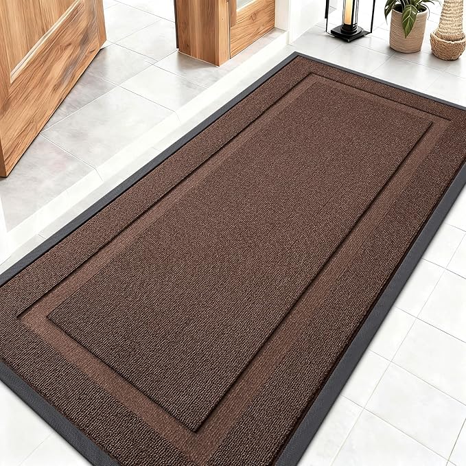 OLANLY Front Door Mat Indoor Outdoor Entrance, Waterproof All-Season, All-Weather Doormat, Sturdy Natural Rubber, Low Profile, Easy Clean Patio Porch Entryway Mat, 47x23, Chocolate Brown