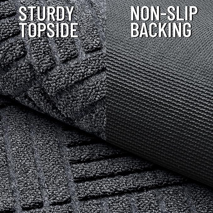 OLANLY Front Door Mat Outside Entrance 47x23, Absorbent, Heavy Duty Sturdy Natural Rubber Doormat Indoor Outdoor, Stain Fade Resistant, Non-Slip Low Profile Floor Mat for Entryway, Black Gray Diamond