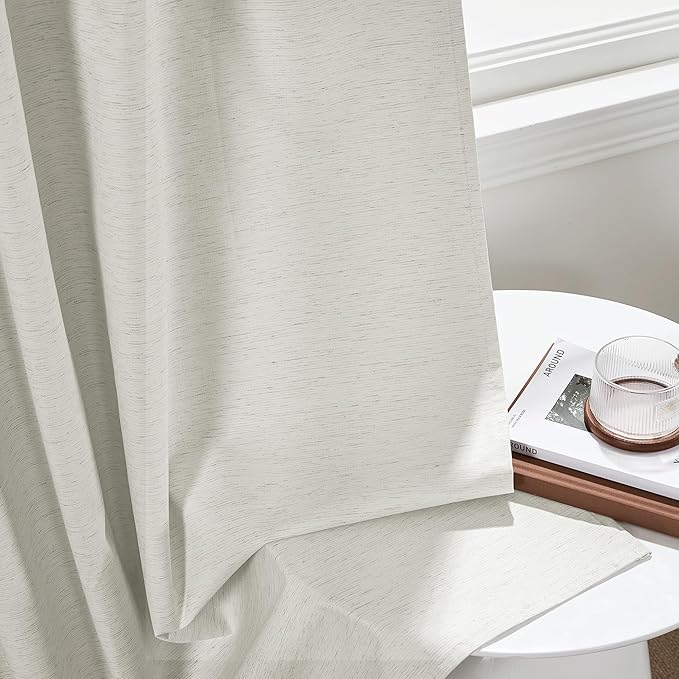 RYB HOME Ivory White 100% Blackout Curtains for Bedroom, Linen Drapes Back Tab&Rod Pocket, Thermal Insulated Privacy Assurd Curtains for Sliding Glass Doors/Dining/Living Room, W52 x L90, 2 Panels