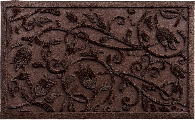 ViveNest Boho Coffee Brown Floral Leaves Outdoor Indoor Entrance Doormats, Absorbent Durable Heavy Duty Welcome Front Door Mat,Thick Natural Rubber Back,Easy Clean Entryway Mat 17x30 Inch, Low Profile
