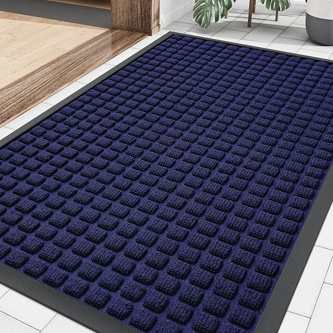 Smiry Front Door Mat Outside Entrance, Heavy Duty Natural Rubber Doormat, Non Slip, Trap Dirt and Moisture, Easy Clean, Low Profile Welcome Floor Mats for Indoor Outdoor Entry, 35x23 Inch, Navy Blue