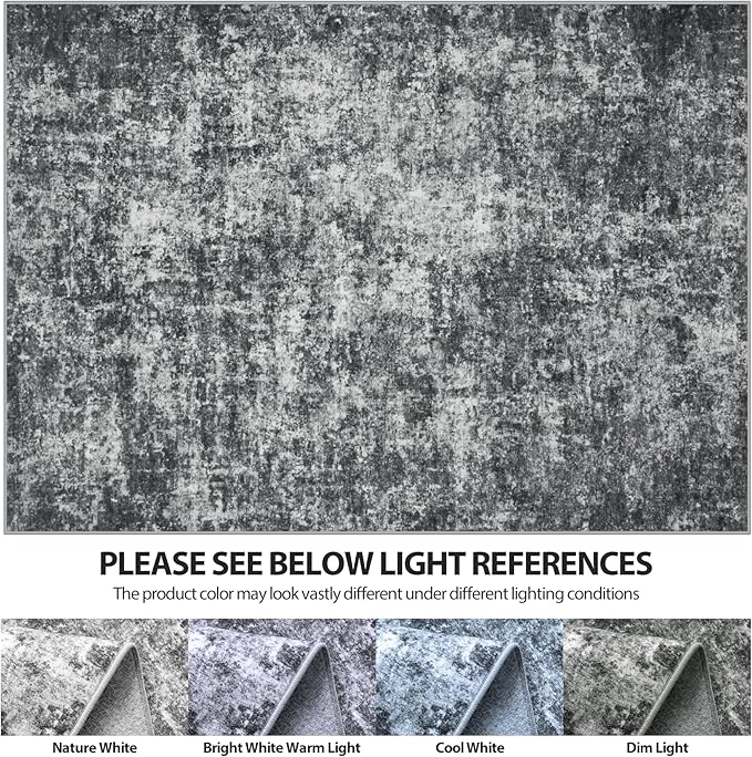 8x10 Area Rugs for Living Room Rug Washable: Abstract Large Rug for Dining Room Bedroom Carpet Non Slip 8 by 10 Indoor Modern Nursery Home Office Black Grey
