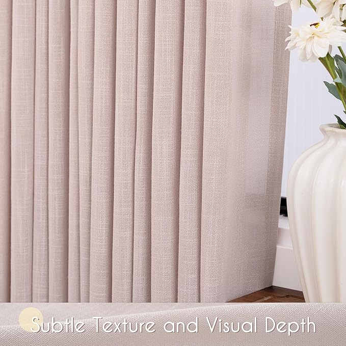 Blush Pink Curtains for Living Room Back Tab Modern Farmhouse Semi Sheer Curtains 108 inches Long 2 Panels Set Muted Neutral Window Curtain for Dining Room Bedroom 52x108