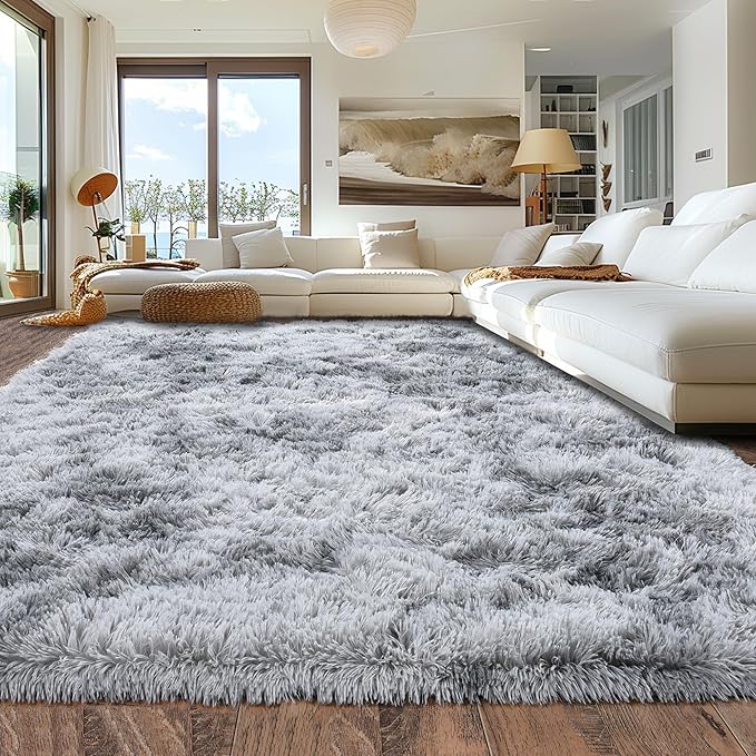 Rugs for Living Room 5x7, Soft Shaggy Modern Shag Area Rug for Bedroom, Upgrade Non-Slip Plush Fluffy Carpet for Kids Boys Girls Room Home Decor Aesthetic, Light Grey