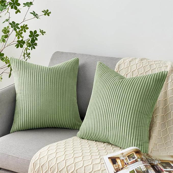 Topfinel Decorative Sage Green Throw Pillow Covers Cushion Cases, Set of 4 Soft Velvet Modern Double-Sided Designs Match for Home Decor, Pillow Inserts Not Included (18x18 inch)