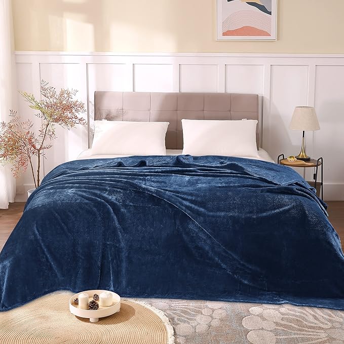 BEDELITE Fleece Blankets Queen Size Navy Blue Throw Blankets for Bed, Luxury Plush Cozy Fuzzy Blanket 90x90 inches, Super Soft Warm Lightweight Throw Blanket All Seasons Suitable