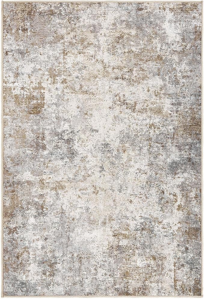 UERMEI 11x14 Area Rug Living Room Rugs - Washable Neutral Modern Abstract Soft Thin Large Rug Indoor Floor No Slip Rug Carpet for Bedroom Under Dining Table Home Office Decor - Brown Grey